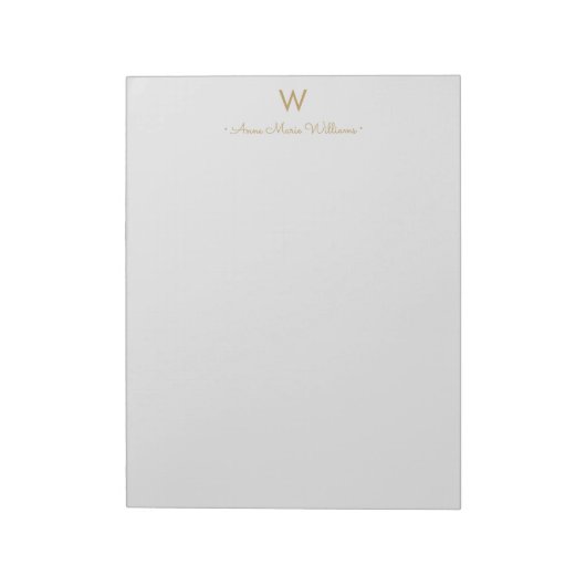 Bloc-note Monogramme Moderne Gris Clair Or Script (Tourné)