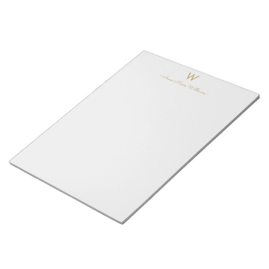 Bloc-note Monogramme Moderne Gris Clair Or Script (Incliné)