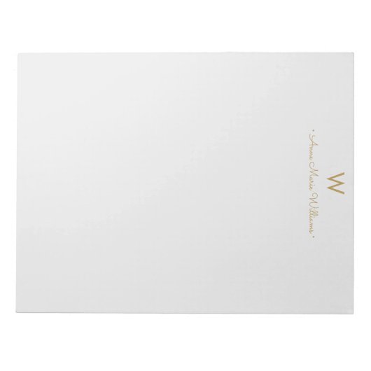 Bloc-note Monogramme Moderne Gris Clair Or Script (Devant)