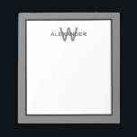 Bloc-note Monogramme moderne gris et noir<br><div class="desc">Ce bloc-notes monogramme moderne comporte un cadre gris et noir avec un monogramme noir et gris correspondant que vous pouvez personnaliser avec votre choix de nom et d'initiale.</div>
