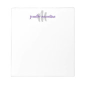 Bloc-note Monogramme moderne Initiale, Gris Violet Personnal (Devant)