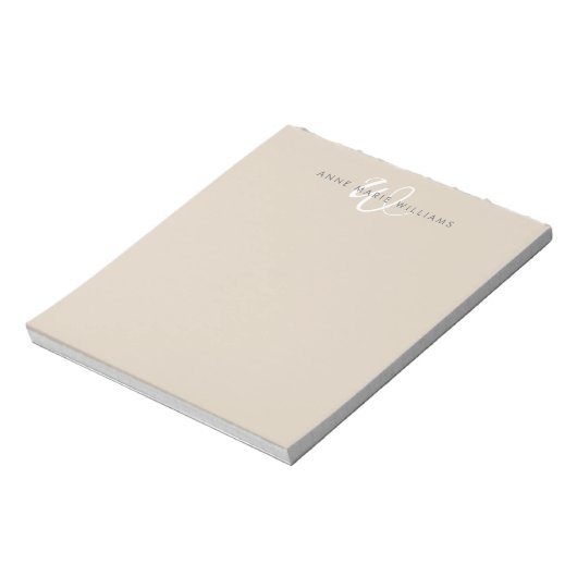 Bloc-note Monogramme Moderne Marron Chocolat Blanc Script (Tourné)
