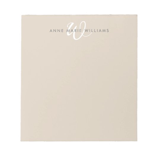 Bloc-note Monogramme Moderne Marron Chocolat Blanc Script (Devant)