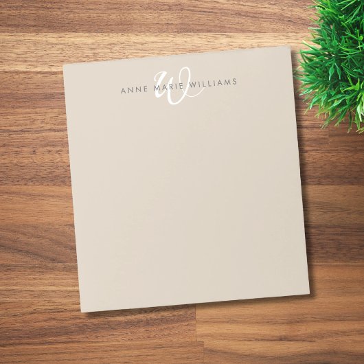 Bloc-note Monogramme Moderne Marron Chocolat Blanc Script