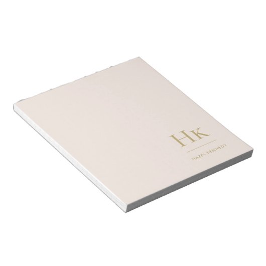Bloc-note Monogramme Moderne Minimal Blush Or Rose Simple (Incliné)