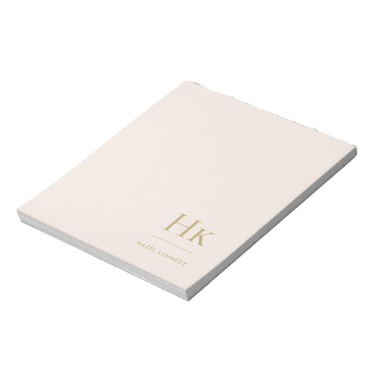 Bloc-note Monogramme Moderne Minimal Blush Or Rose Simple (Tourné)