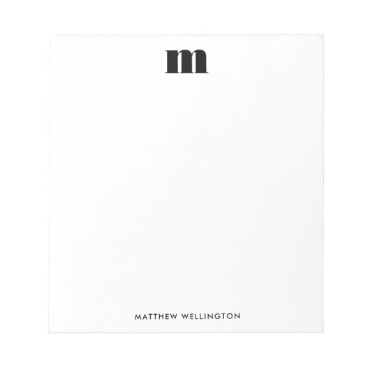 Bloc-note Monogramme moderne minimaliste noir blanc uni (Devant)