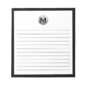 Bloc-note Monogramme moderne noir et argent (Devant)