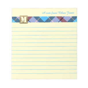 Bloc-note Monogramme moderne Nom du script Tartan Canary Lin
