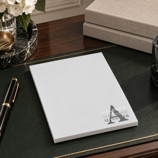 Bloc-note Monogramme Moderne Nom Gris