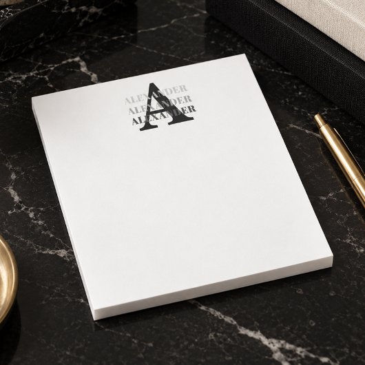Bloc-note Monogramme Moderne Nom Gris