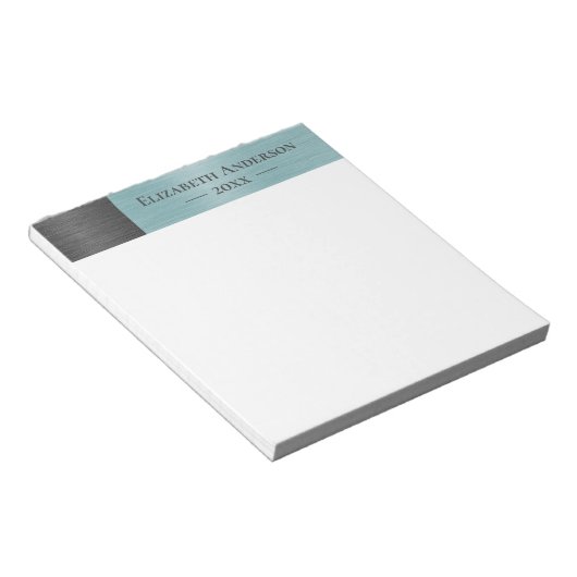 Bloc-note Monogramme Moderne Nom Métal Brossé (Incliné)