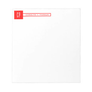 Bloc-note Monogramme moderne Professionnel Nom simple Rouge 