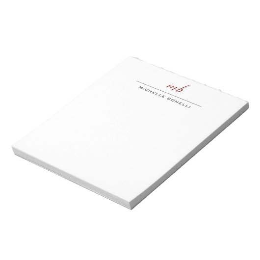 Bloc-note Monogramme Moderne Professionnel Simple Minimalist (Tourné)
