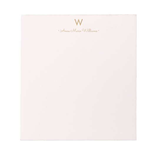 Bloc-note Monogramme Moderne Rose Doré Script (Devant)