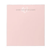 Bloc-note Monogramme Moderne Rose Pâle Écriture Blanche (Devant)