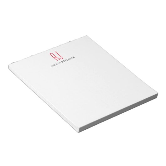 Bloc-note Monogramme moderne simple blanc rouge (Incliné)
