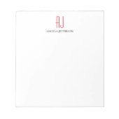 Bloc-note Monogramme moderne simple blanc rouge (Devant)
