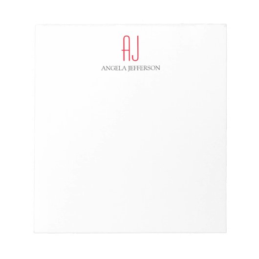 Bloc-note Monogramme moderne simple blanc rouge (Devant)