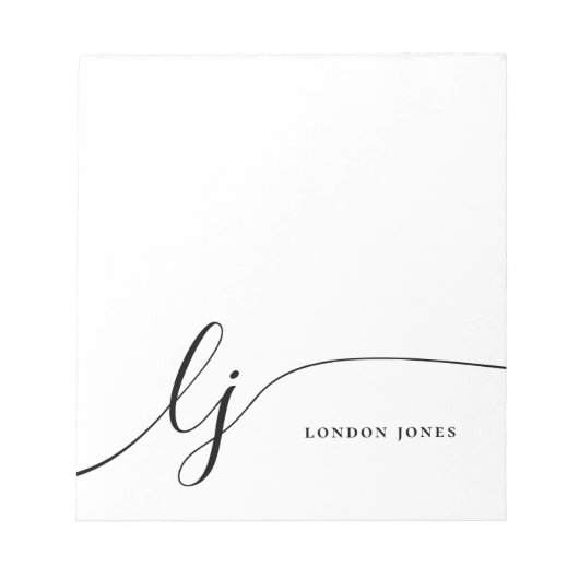Bloc-note Monogramme Moderne Simple Feminine Noir Blanc (Devant)