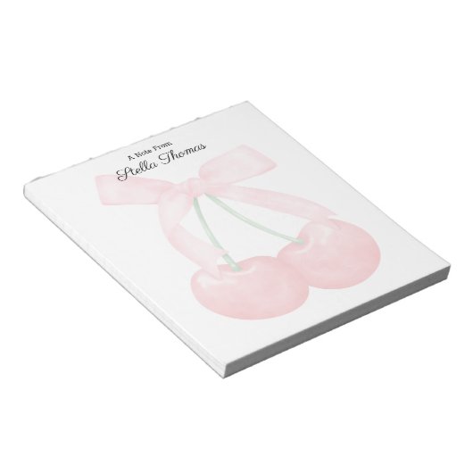 Bloc-note Monogramme Moderne Tendance Cerises Avec Bow Rose (Incliné)