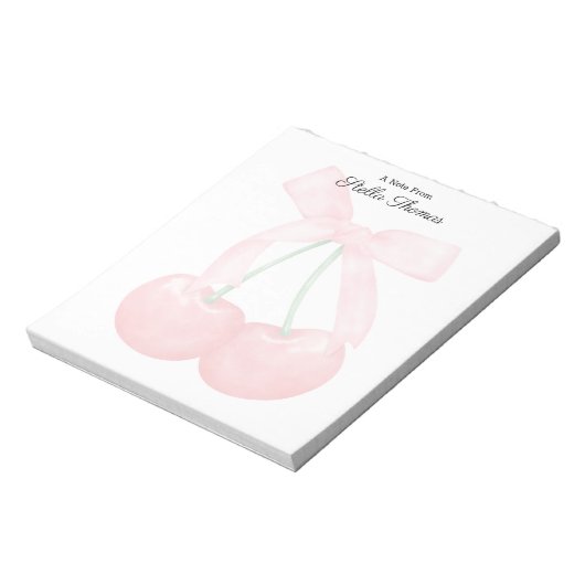 Bloc-note Monogramme Moderne Tendance Cerises Avec Bow Rose (Tourné)