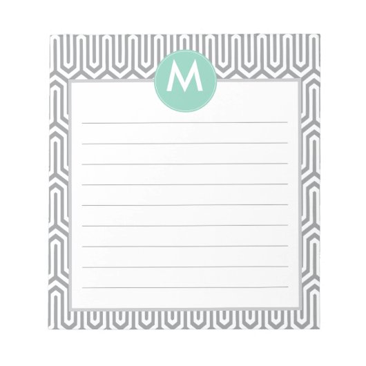 Bloc-note Monogramme Motif Abstrait initial en gris-menthe (Devant)
