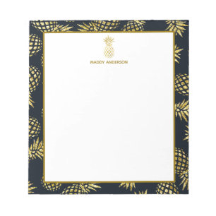 Bloc-note Monogramme motif ananas or bleu marine
