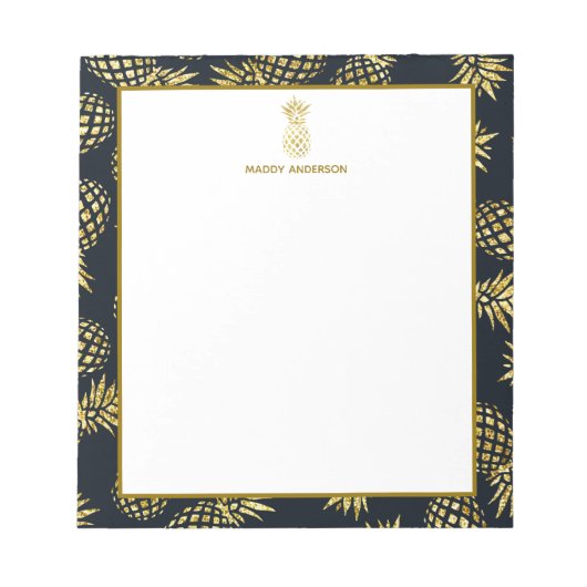 Bloc-note Monogramme motif ananas or bleu marine (Devant)