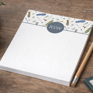 Bloc-note Monogramme motif golf bleu et vert aquarelle