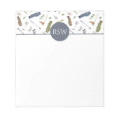 Bloc-note Monogramme motif golf bleu et vert aquarelle (Devant)