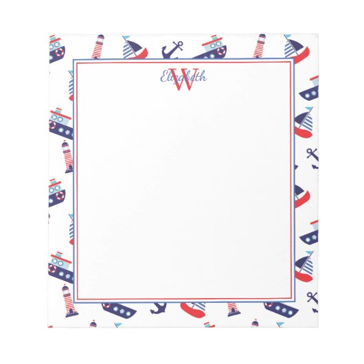 Bloc-note Monogramme nautique de voiliers chic (Devant)