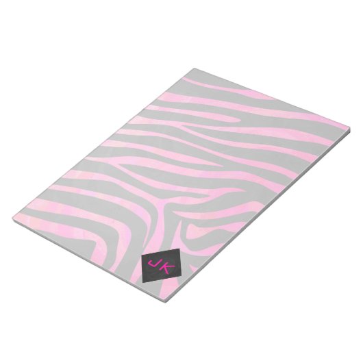 Bloc-note Monogramme noir et rose chaud Zebra Design (Incliné)