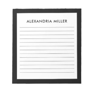 Bloc-note Monogramme noir minimaliste personnalisé Nom lié