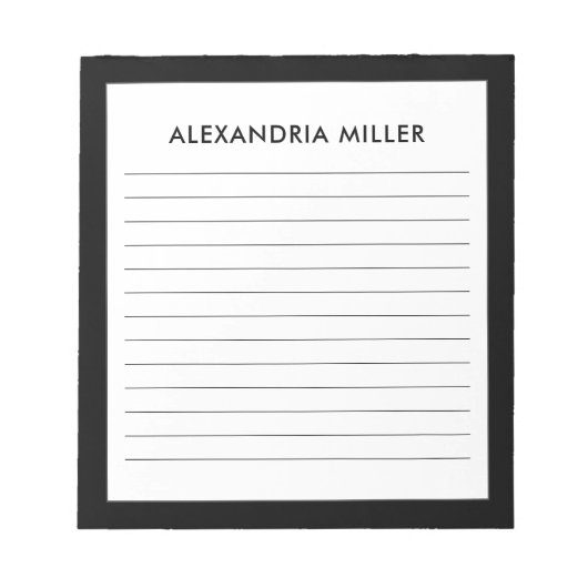 Bloc-note Monogramme noir minimaliste personnalisé Nom lié (Devant)