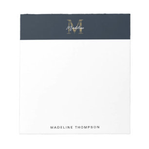 Bloc-note Monogramme Or Bleu Nuit Métallisé Script Minimalis