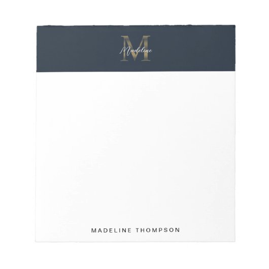 Bloc-note Monogramme Or Bleu Nuit Métallisé Script Minimalis (Devant)