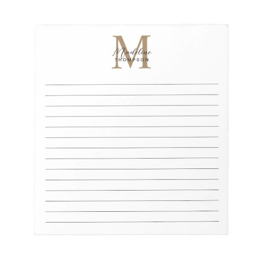 Bloc-note Monogramme Or Écriture Minimale Lignée Blanche (Devant)