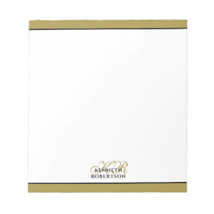 Bloc-note Monogramme Or Noir Blanc Minimaliste Élégant Homme