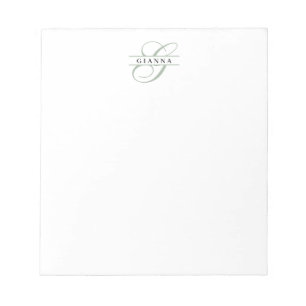 Bloc-note Monogramme partagé calligraphie vert pâle élégant
