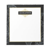 Bloc-note Monogramme personnalisable de Paisley noir élégant (Devant)