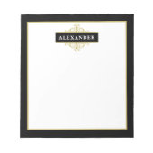 Bloc-note Monogramme personnalisable noir élégant avec dorur (Devant)
