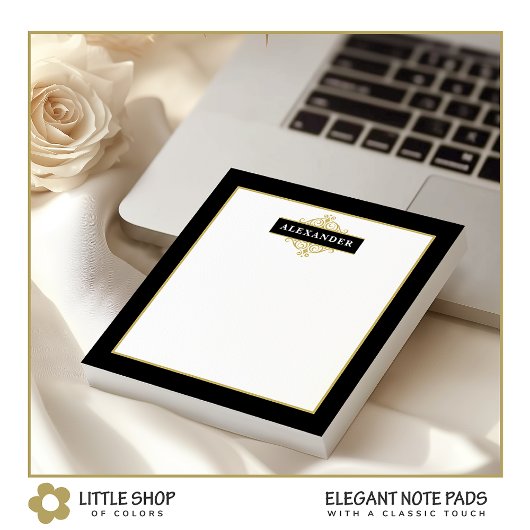 Bloc-note Monogramme personnalisable Or Noir Élégant