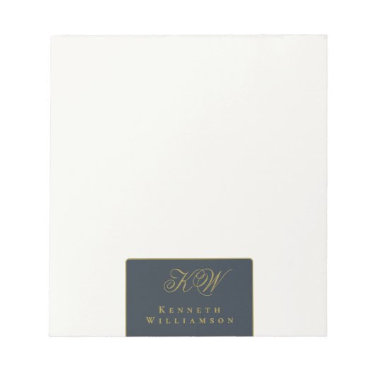 Bloc-note Monogramme personnalisé bleu marine or blanc simpl (Devant)