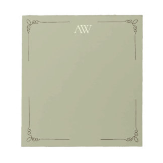 Bloc-note Monogramme personnalisé | Initiale élégante vert s