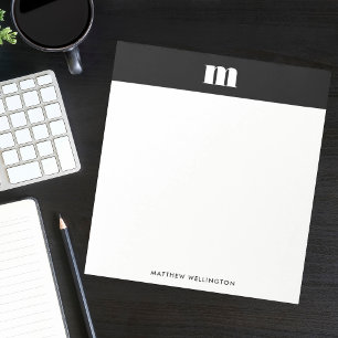 Bloc-note Monogramme personnalisé minimal moderne uni noir b