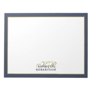 Bloc-note Monogramme personnalisé minimaliste bleu marine or