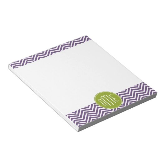 Bloc-note Monogramme personnalisé Motif Chevron vert et viol (Incliné)