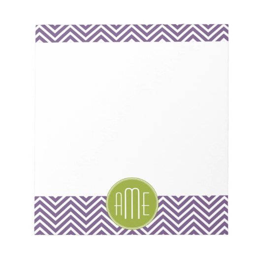 Bloc-note Monogramme personnalisé Motif Chevron vert et viol (Devant)