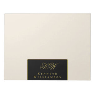 Bloc-note Monogramme personnalisé Noir Crème Or Élégant Chic